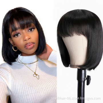 Vendor Wholesale P4/27 Highlight Human Hair Straight Bob Wig With Bangs 1B Curly Bob Machine Made Wigs 613Blonde Wigs With Bang